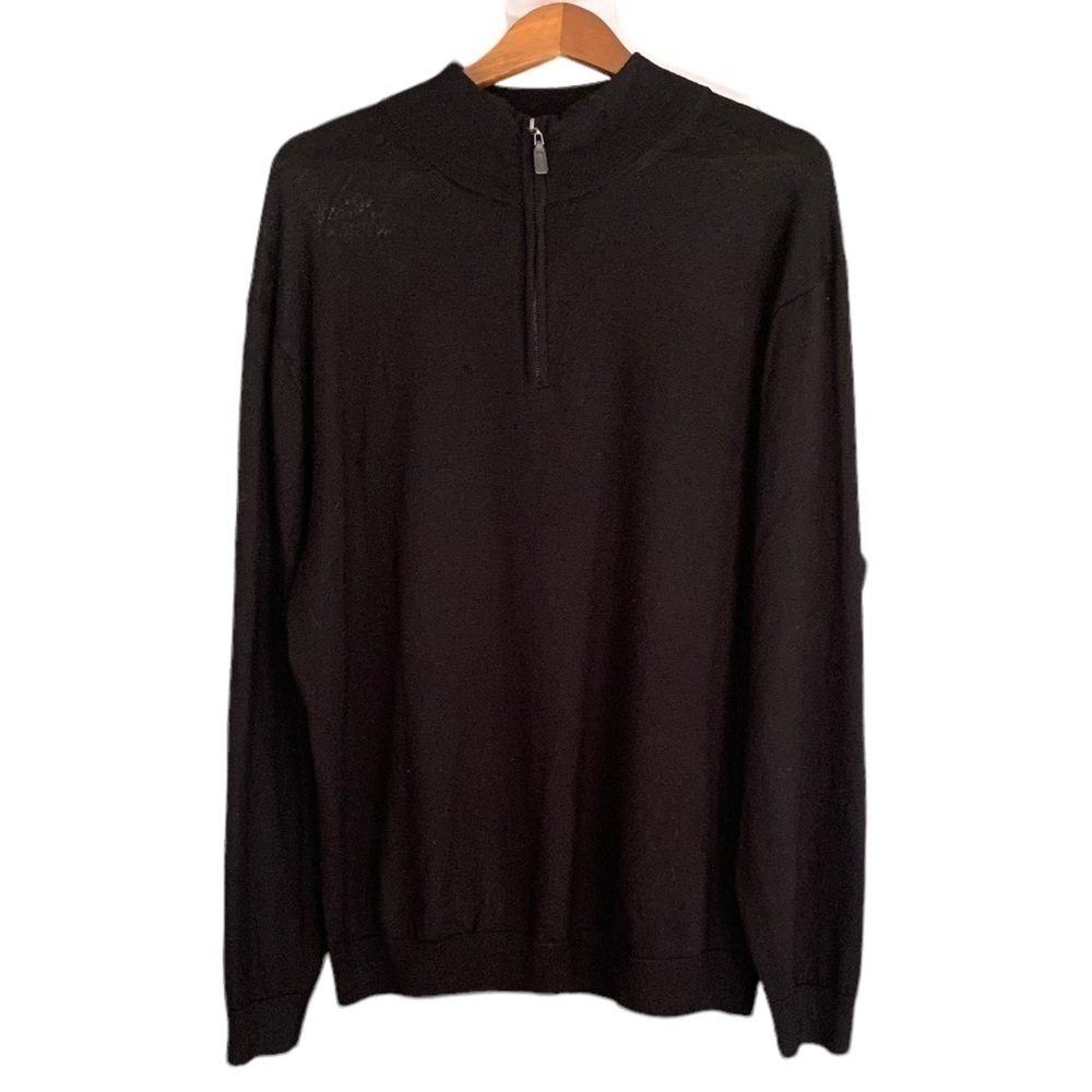 Turnberry Extra Fine Merino Wool 1/4 Zip Mens Pullover Black Cozy Sz L